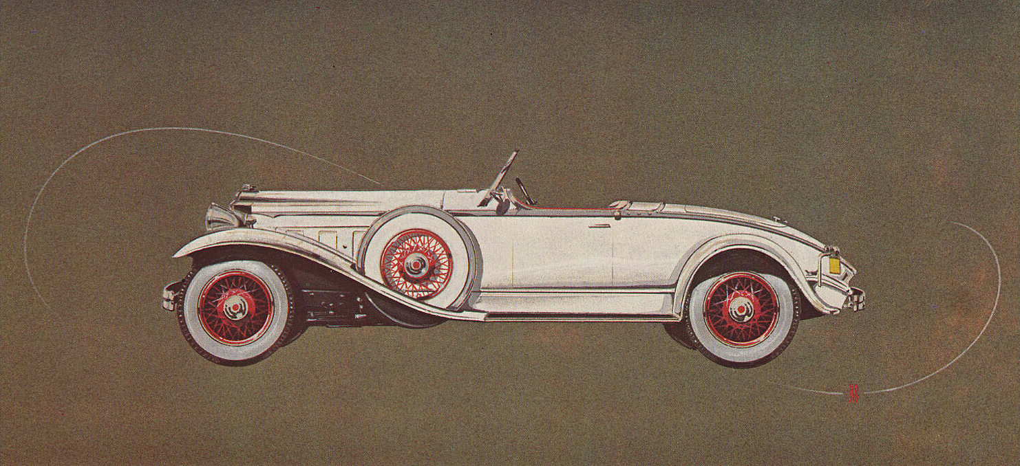 1930 Packard 734 Boattail Speedster — 'The White Knight': Artwork by Count Alexis de Sakhnoffsky
