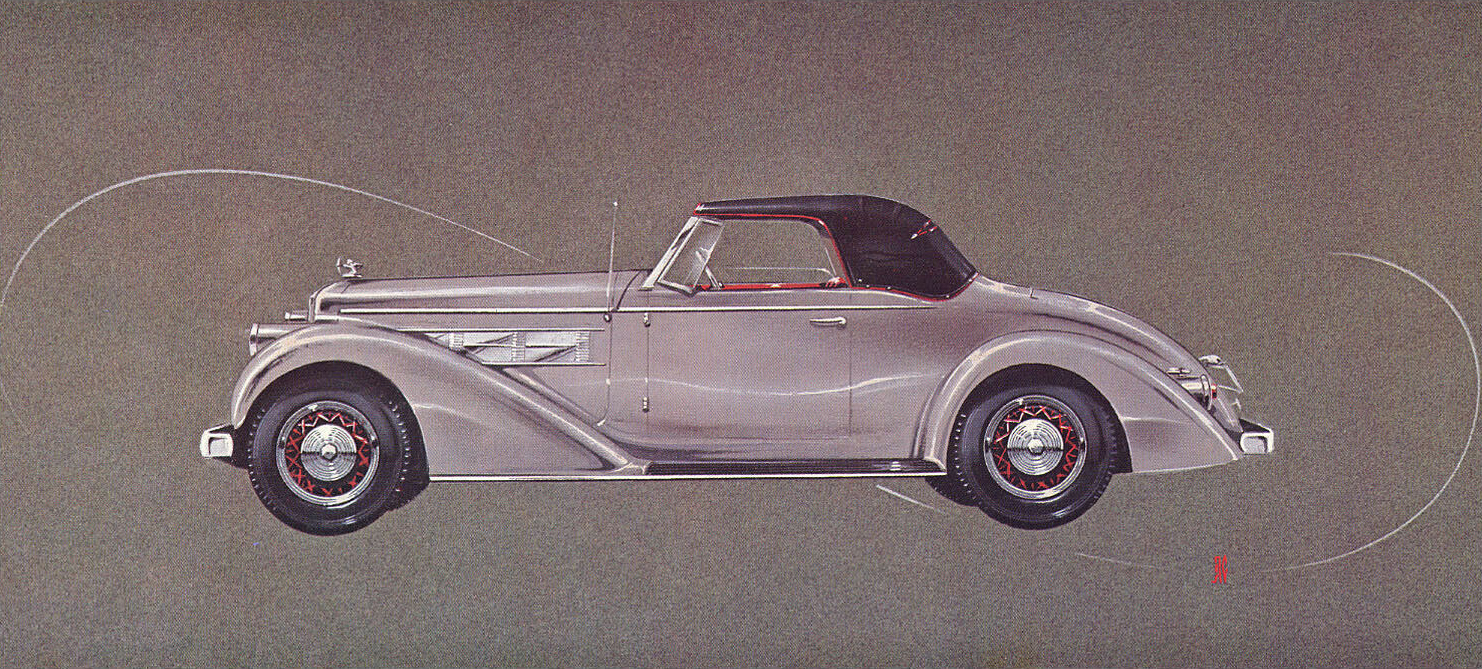 1936 Pierce-Arrow 1602 Salon Twelve Convertible — 'The Bullet': Artwork by Count Alexis de Sakhnoffsky