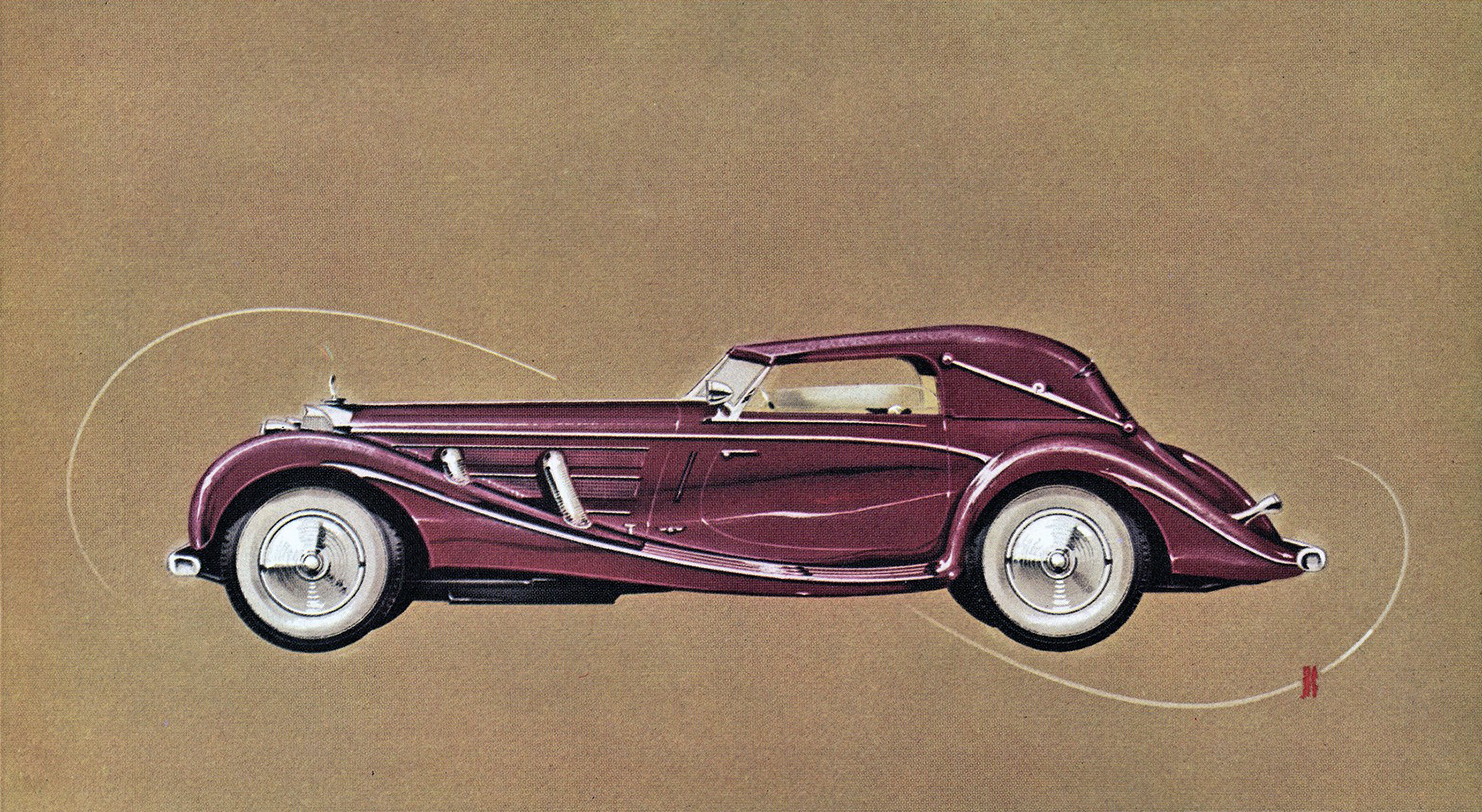 1938 Mercedes-Benz 540K Sport Coupe: Artwork by Count Alexis de Sakhnoffsky