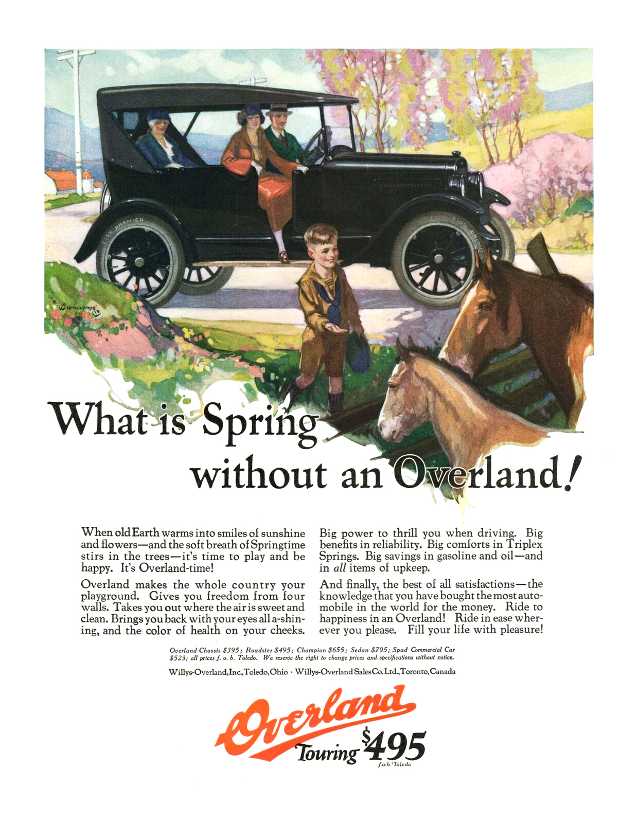 Overland Touring Ad (May, 1924) – What is Spring without an Overland! – Illustrated by Warren Baumgartner