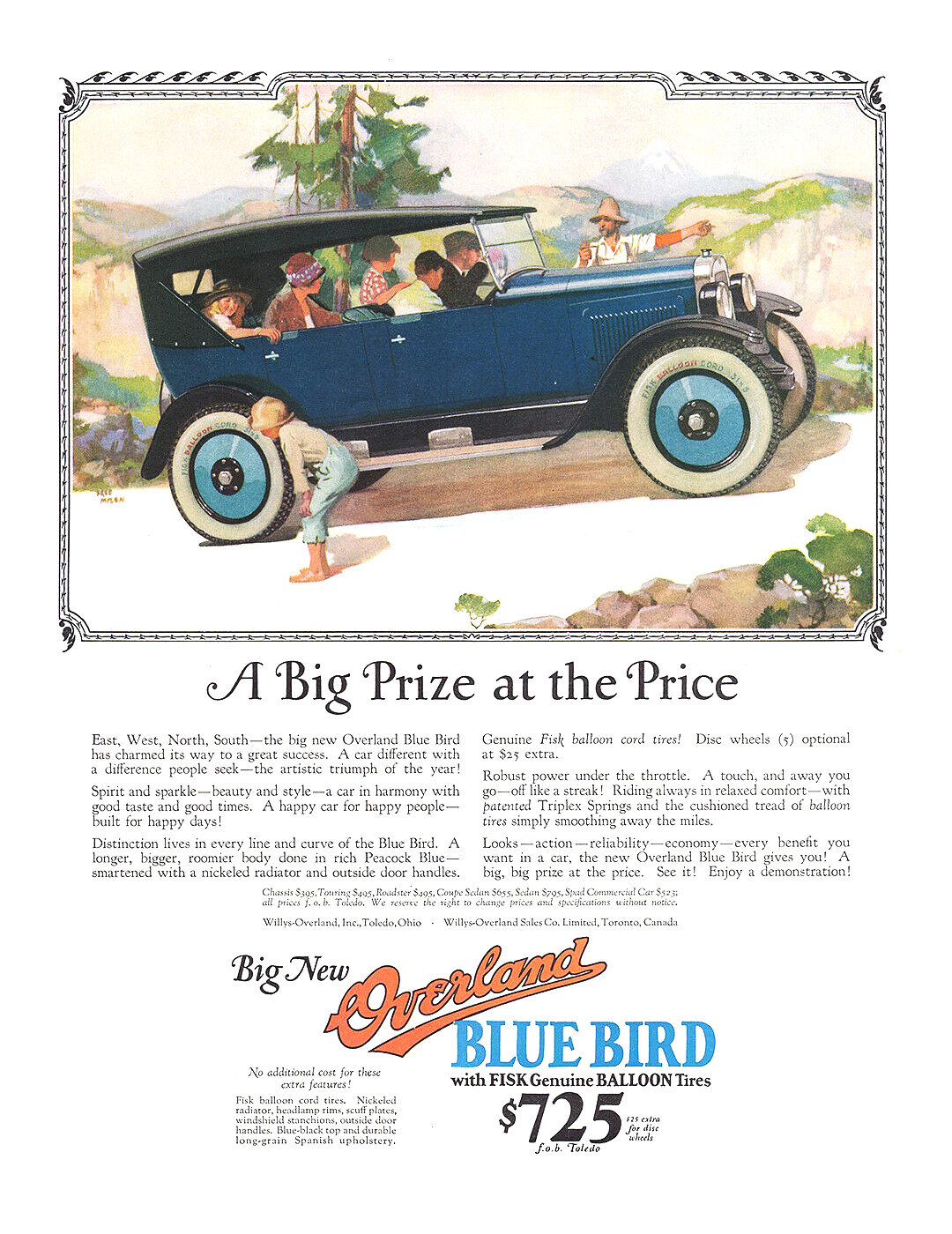 Overland Blue Bird Ad (July, 1924) – A Big Prize at the Price – Illustrated by Frederic Mizen