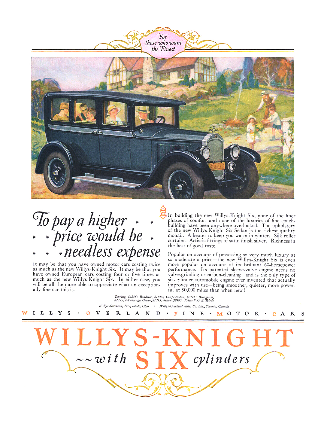 Willys-Knight With Six Cylinders Ad (September, 1925) – To pay a higher price would be needless expense