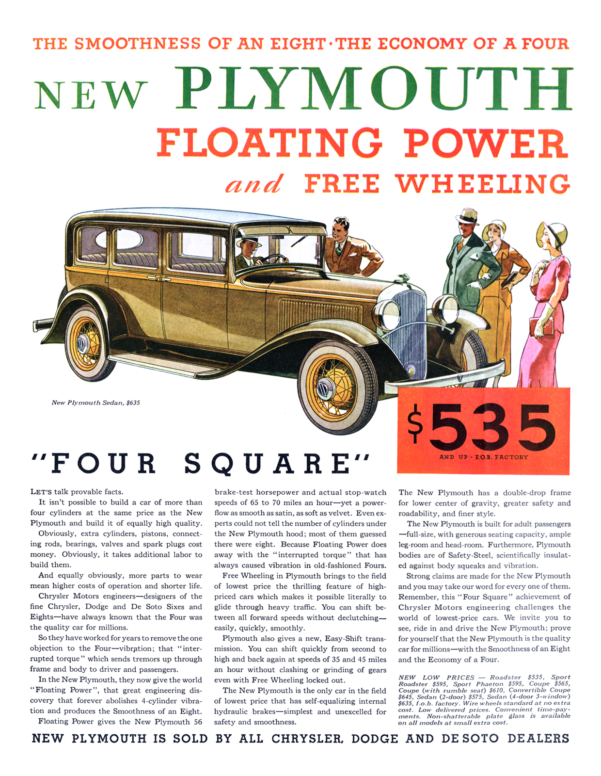 Plymouth Sedan Ad (October, 1931) – "Four Square"