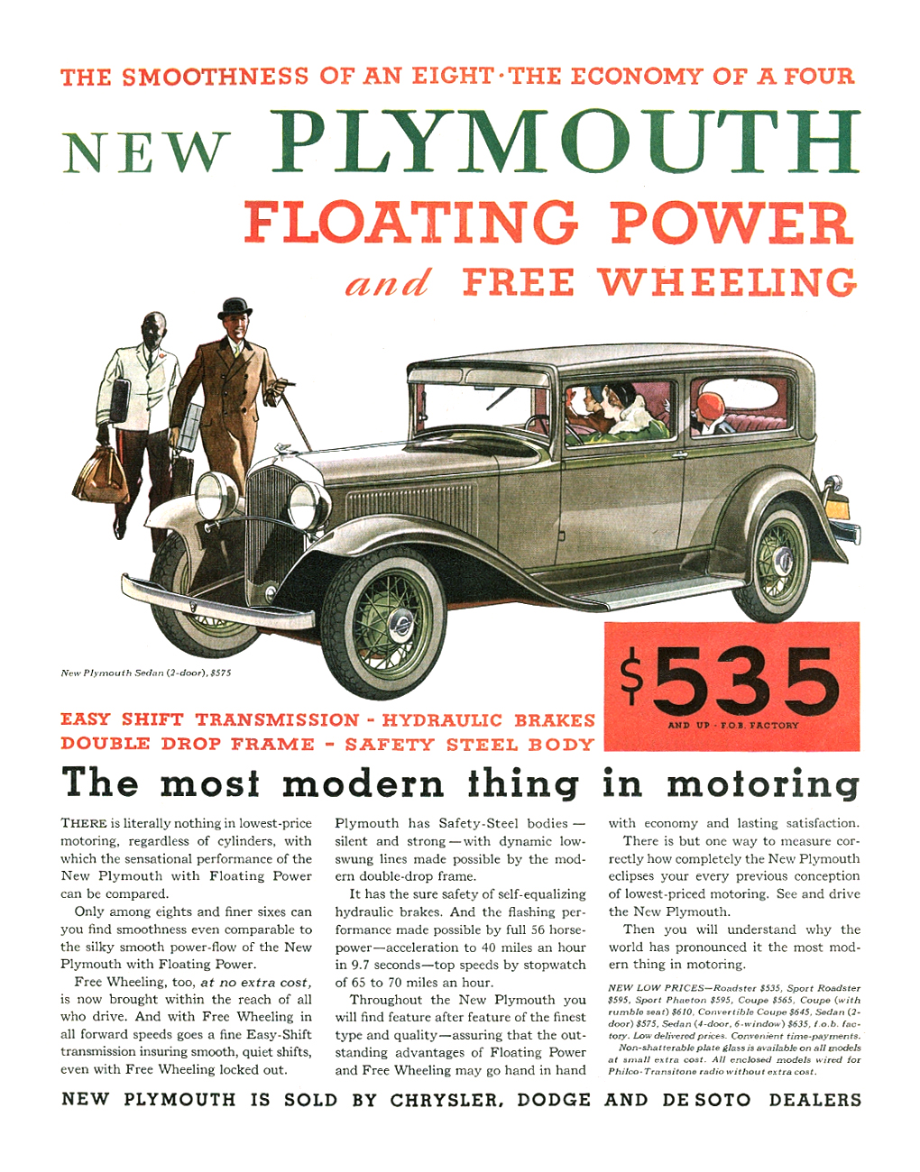 Plymouth 2-door Sedan Ad (January, 1932) – The most modern thing in motoring