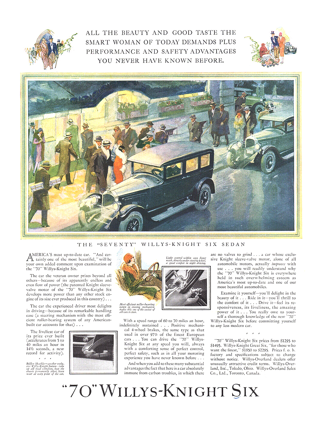 "70" Willys-Knight Six Ad (April, 1927) – All The Beauty and Good Taste The Smart Woman of Today Demands Plus Performance and Safety Advantages You Never Have Known Before