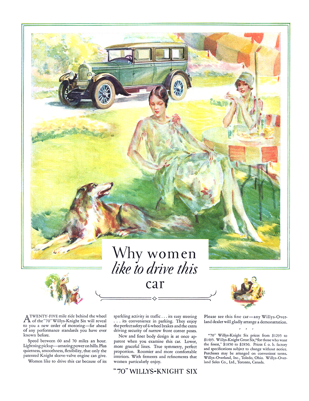 "70" Willys-Knight Six Ad (June, 1927) – Why women like to drive this car