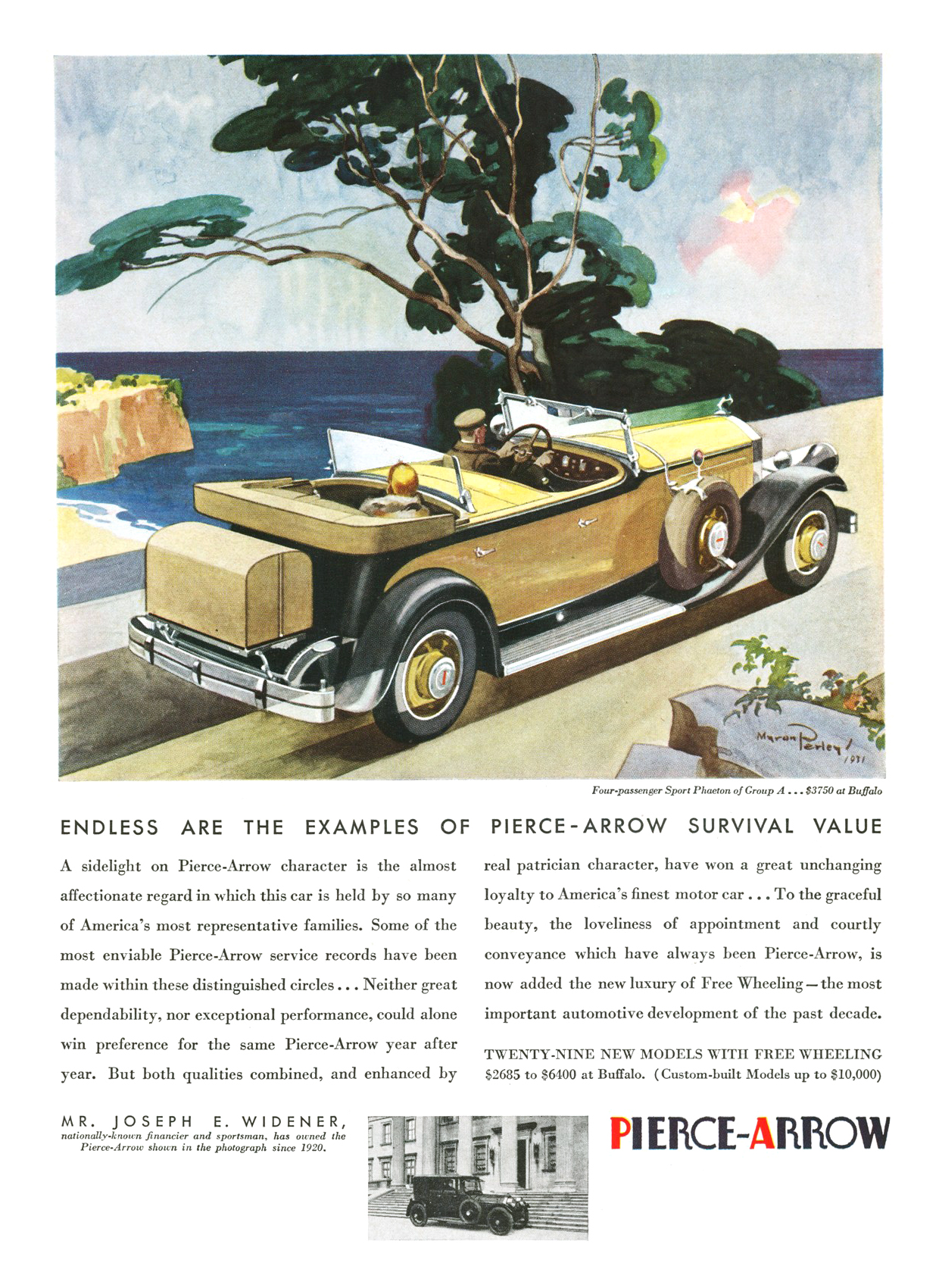 Pierce-Arrow Four-passenger Sport Phaeton Ad (April, 1931) – Illustrated by Myron Perley