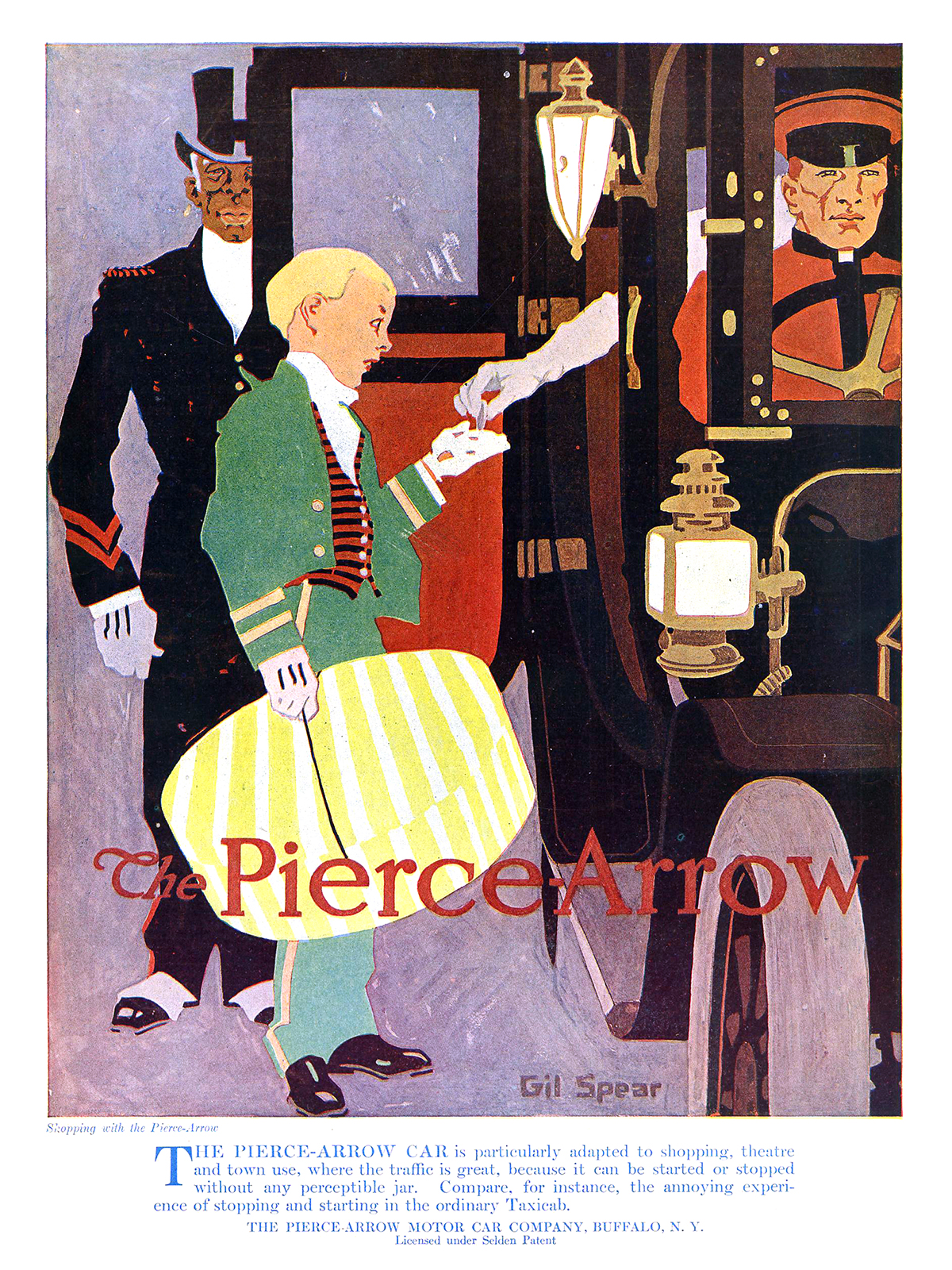 Pierce-Arrow Ad (August–September, 1910) – Shopping with the Pierce-Arrow – Illustrated by Adrian Gil Spear