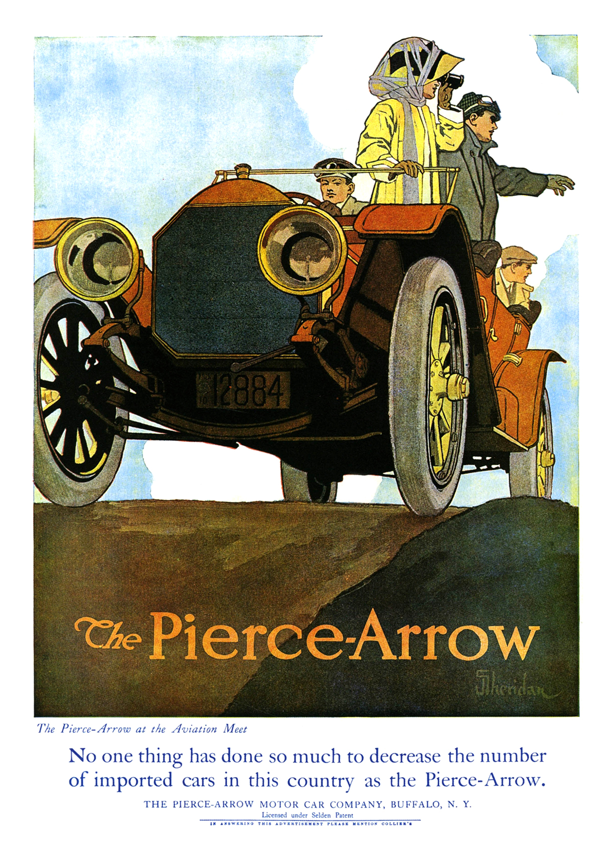 Pierce-Arrow Ad (December, 1910–February, 1911) – The Pierce-Arrow at the Aviation Meet – Illustrated by John Emmet Sheridan