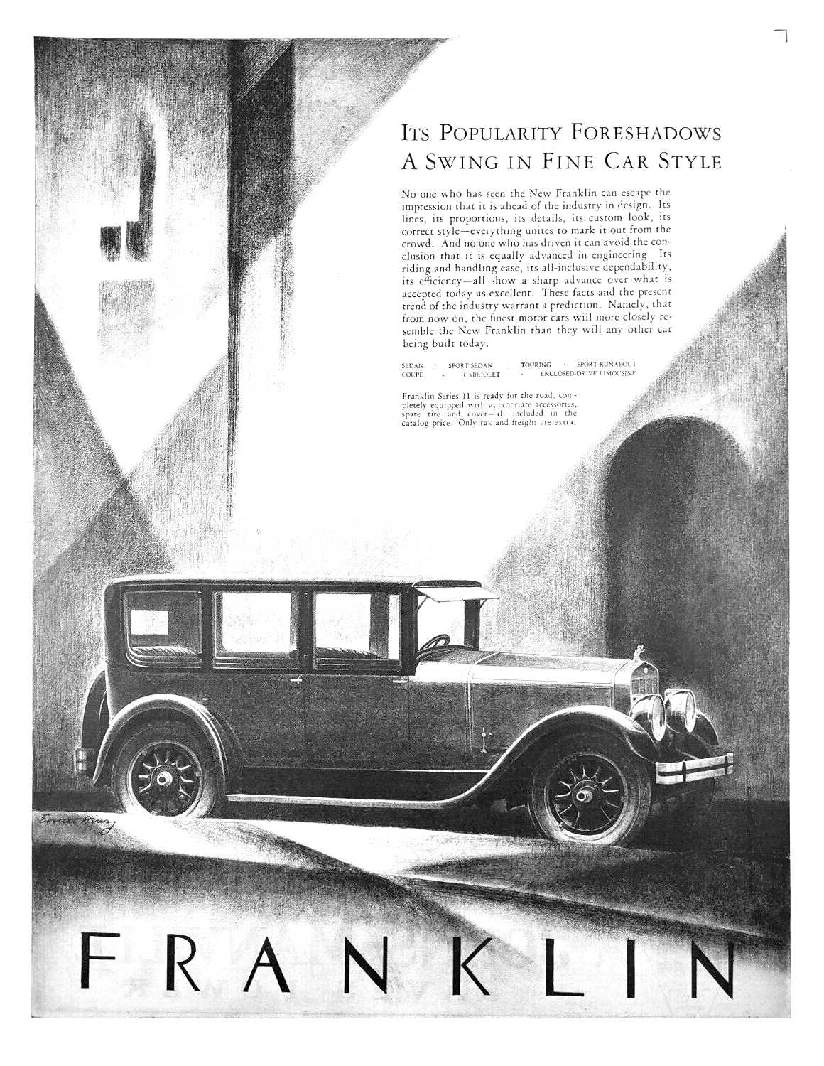 Franklin Ad (May, 1925): Series 11 Sedan – Illustrated by Everett Henry