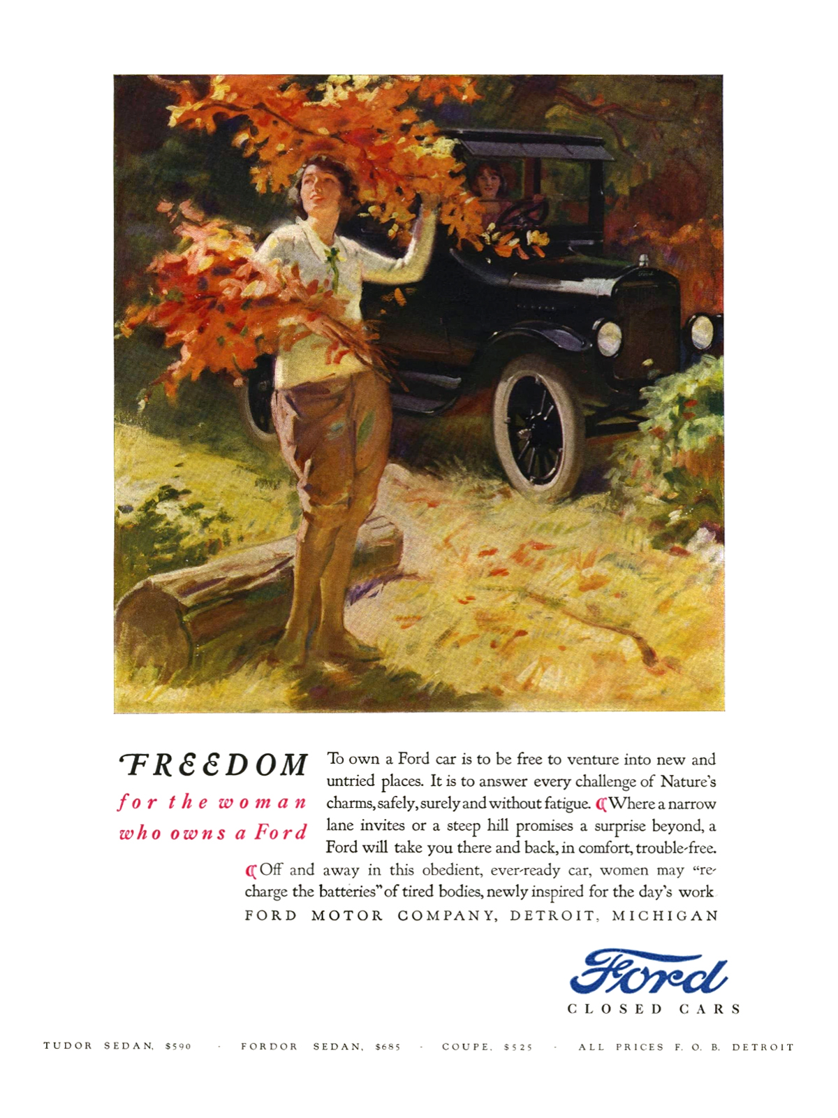 Ford Model T Ad (October, 1924) – Freedom for the woman who owns a Ford