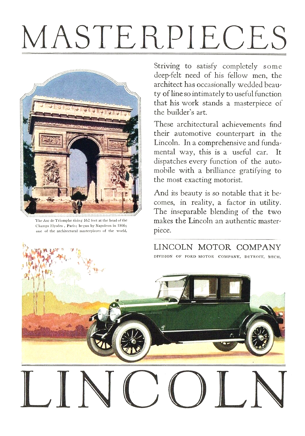  Lincoln 4-Passenger Coupe Ad (January, 1924)