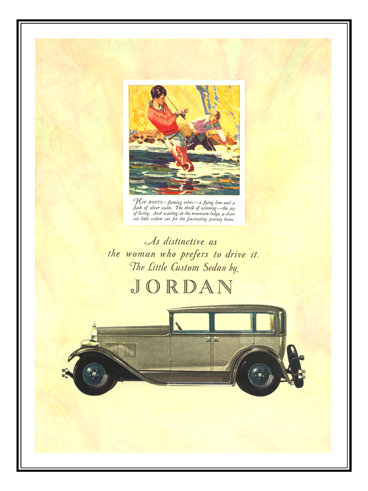 Jordan Ad (October, 1927) – As distinctive as the woman who prefers to drive it. The Little Custom Sedan by Jordan