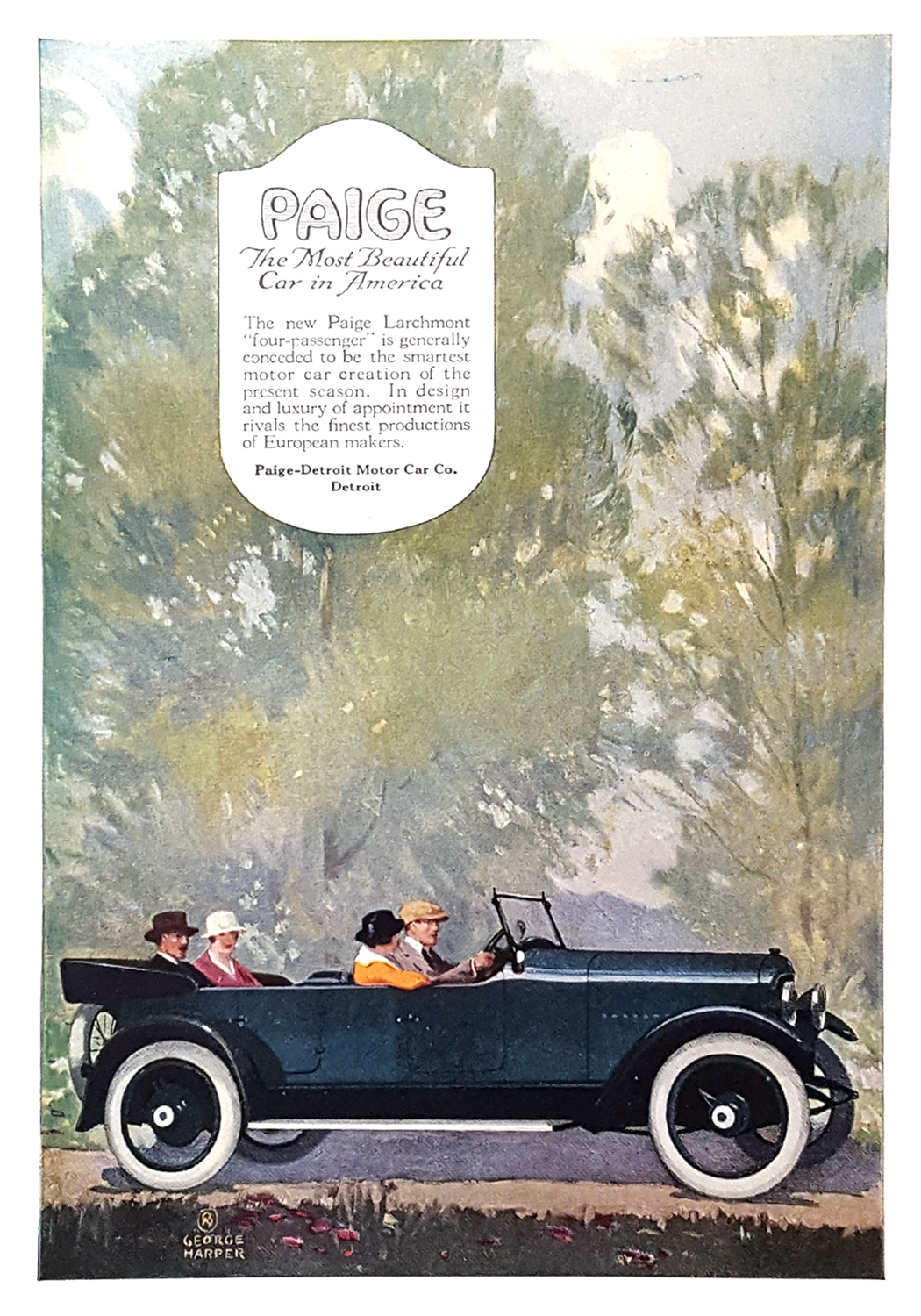Paige Larchmont Four-Passenger Ad (May, 1918) – Illustrated by George Harper