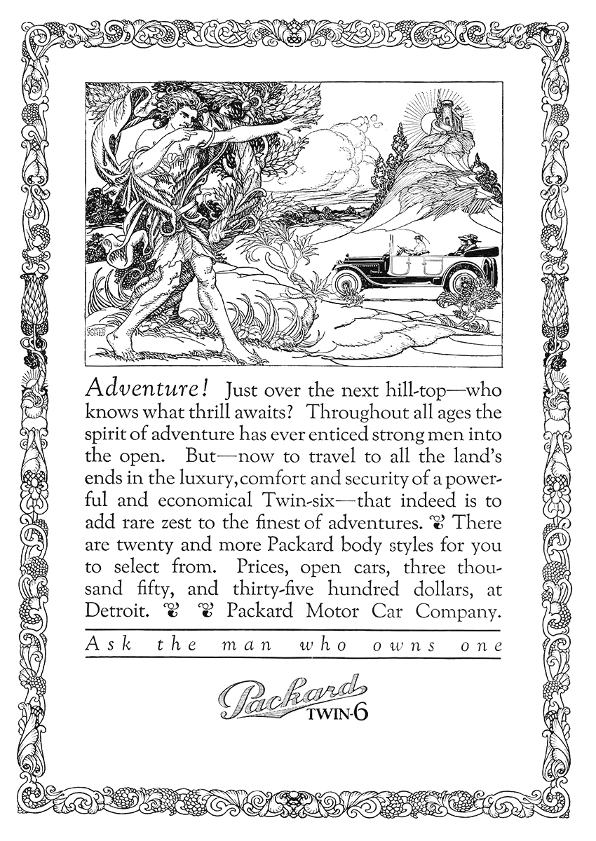 Packard Twin-6 Ad (May, 1917) – Adventure! – Illustrated by Alfred Garth Jones