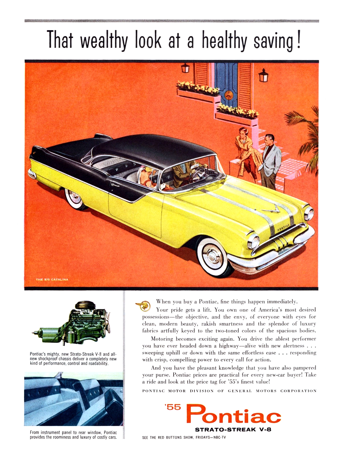 Pontiac Chieftain 870 Catalina Ad (February, 1955) – That wealthy look at a healthy saving!