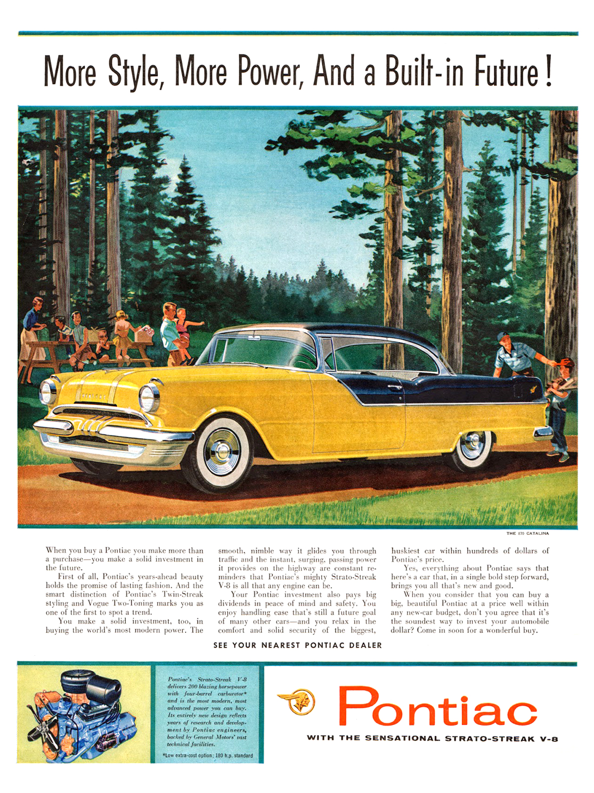 Pontiac 870 Catalina Ad (July, 1955) – More Style, More Power, And a Built-in Future!