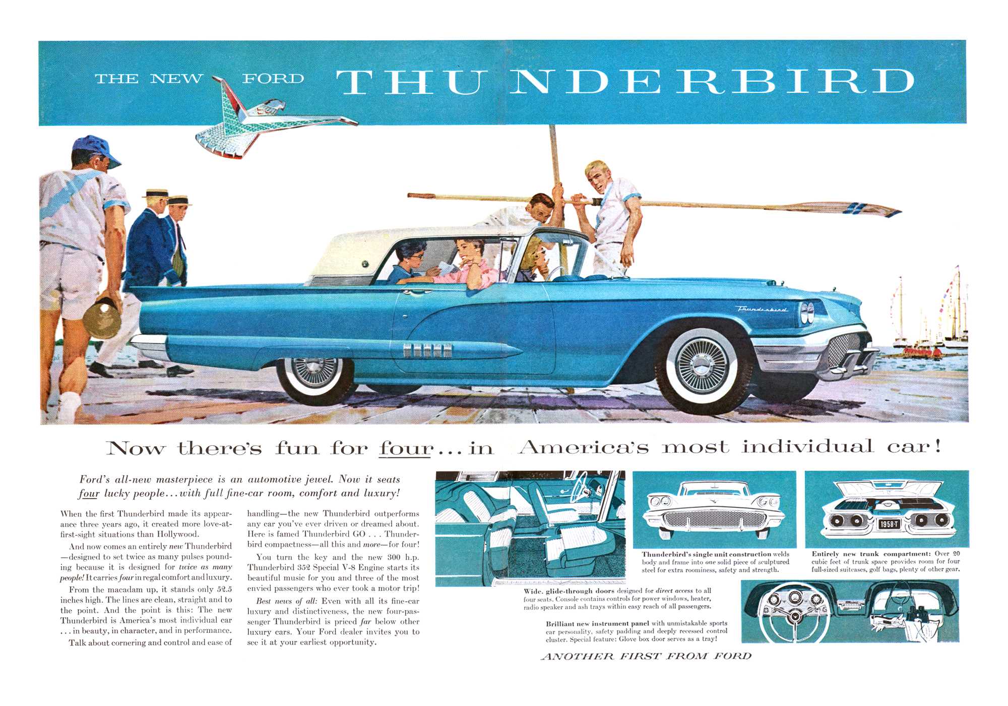 Ford Thunderbird Ad (March, 1958) – Now there's fun for four...in America's most individual car!