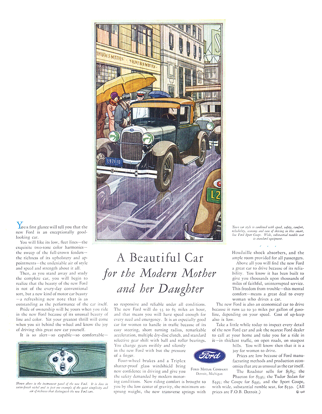 Ford Model A Sport Coupe Ad (June, 1928) – A Beautiful Car for the Modern Mother and her Daughter