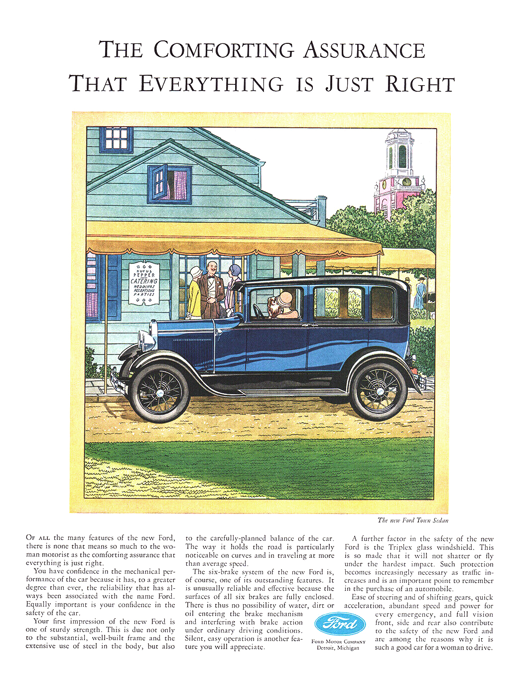 Ford Model A Town Sedan Ad (August, 1929) – The comforting assurance that everything is just right