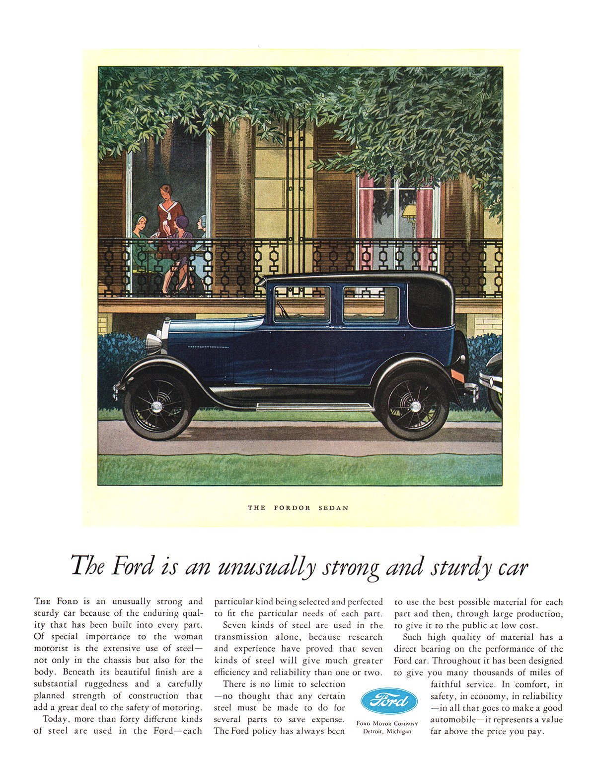 Ford Model A Fordor Sedan Ad (November, 1929) – The Ford is an unusually strong and sturdy car