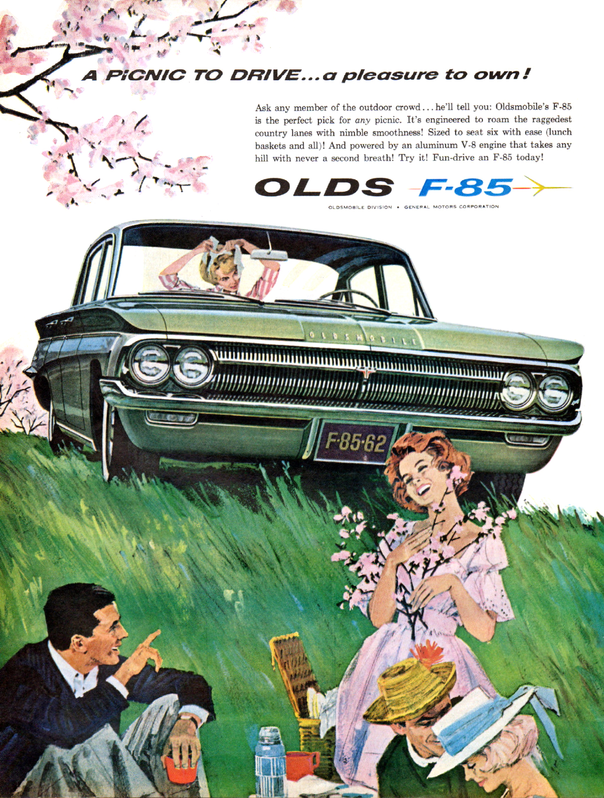 Oldsmobile F-85 Ad (April, 1962) – A PICNIC TO DRIVE... a pleasure to own!