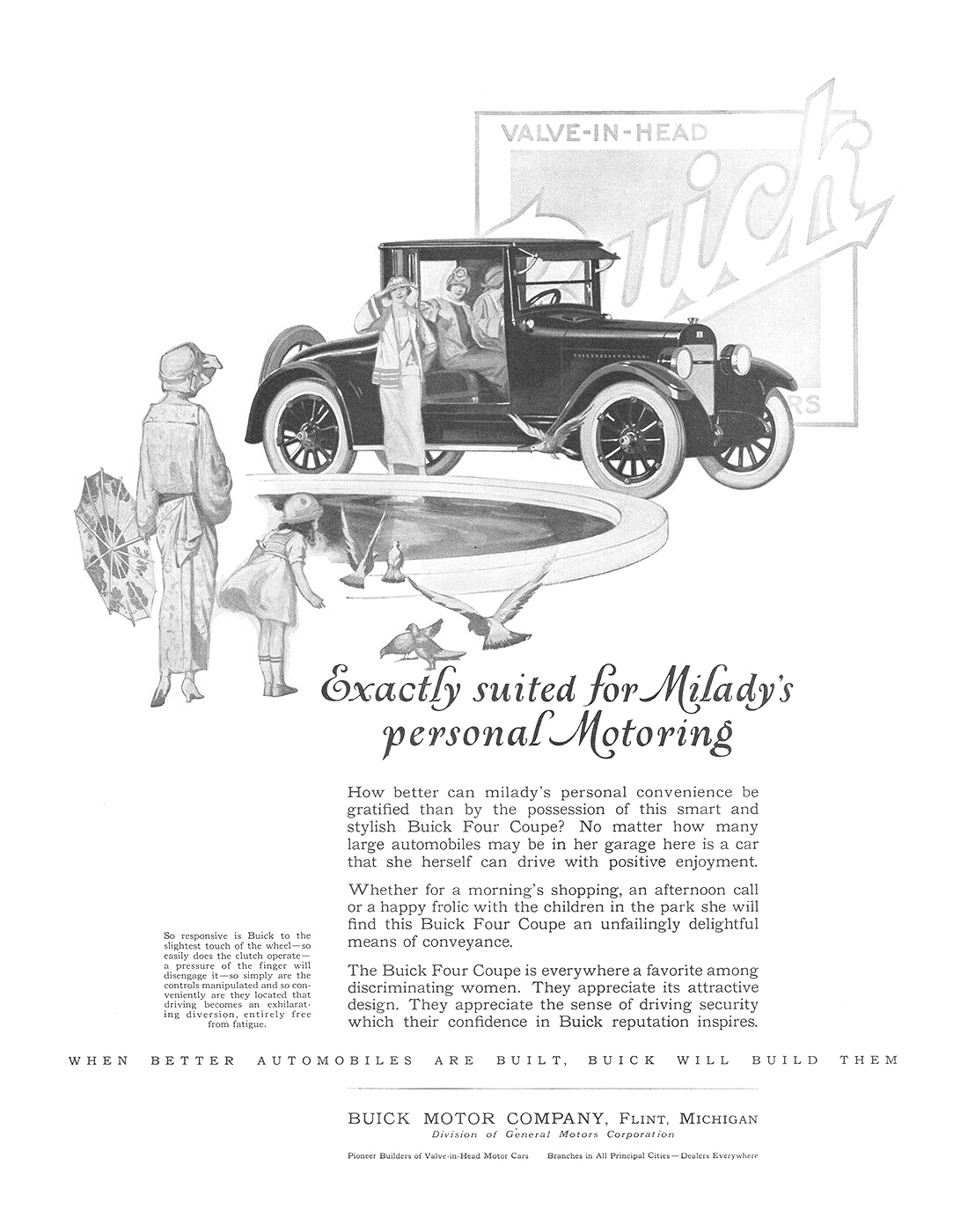 Buick Four Coupe Ad (July, 1923) – Exactly suited for Milady's personal Motoring