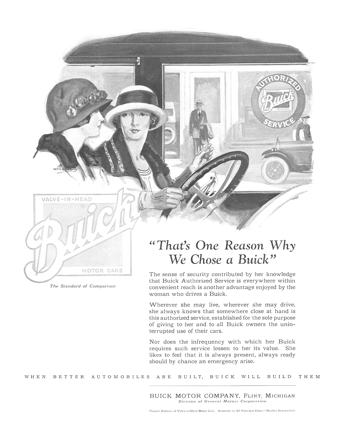Buick Ad (August, 1923) – "That's One Reason Why We Chose a Buick" – Illustrated by Wettersten
