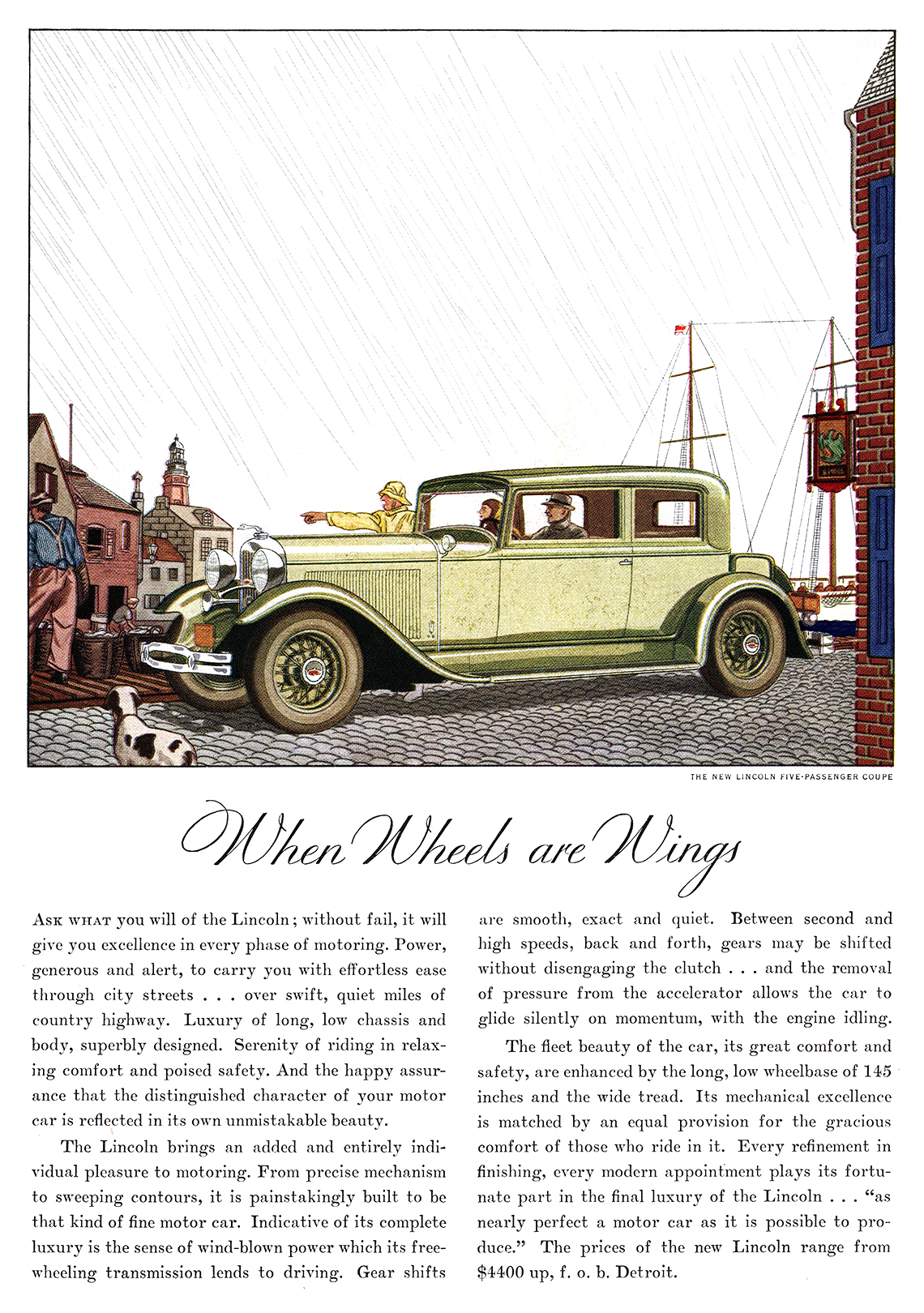 Lincoln Five-Passenger Coupe Ad (March–April, 1931) – When Wheels are Wings