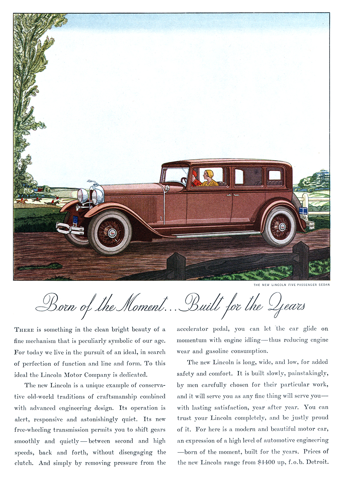 Lincoln Five-Passenger Sedan Ad (April–May, 1931) – Born of the Moment...Built for the Years