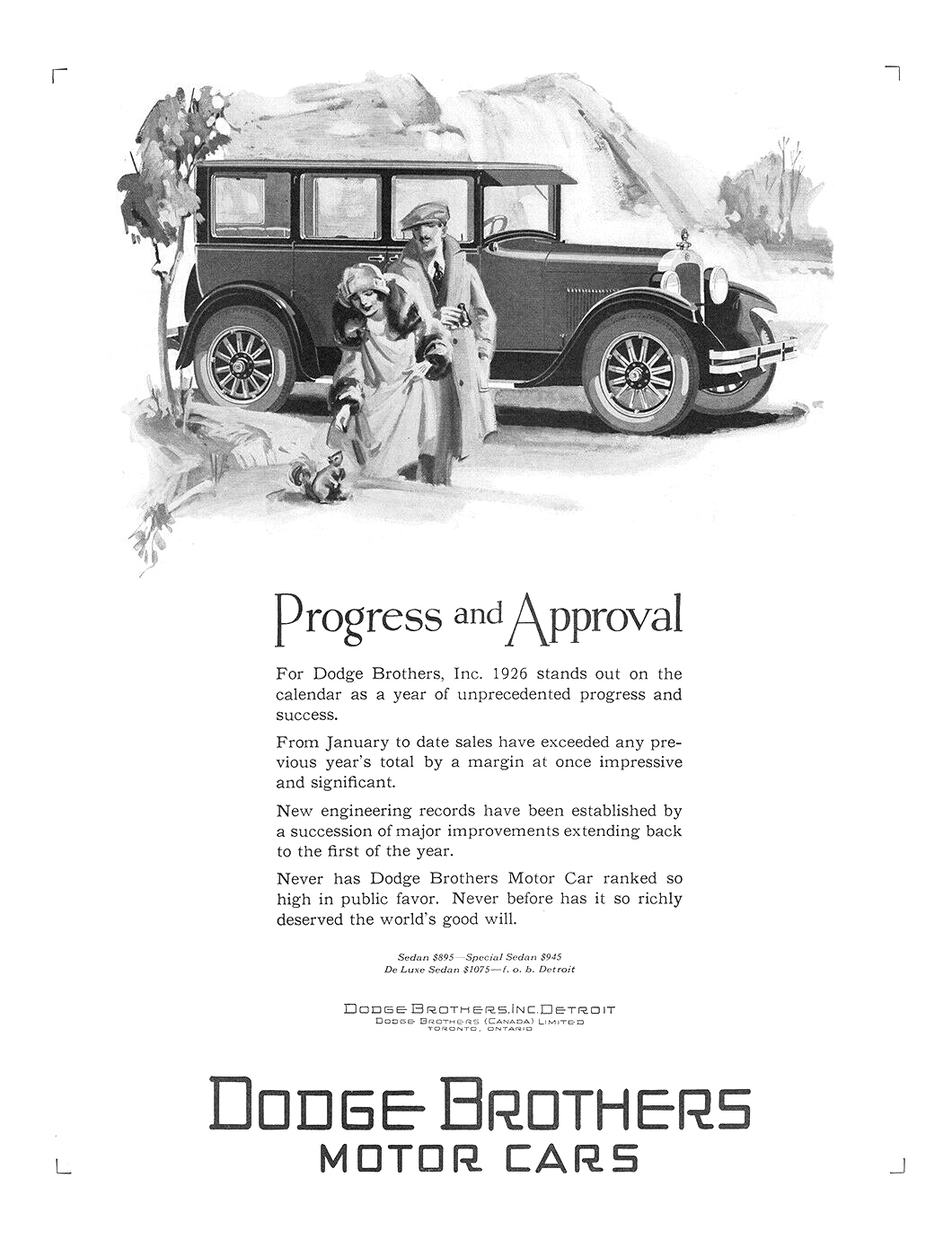 Dodge Brothers Sedan Ad (December, 1926) – Progress and Approval
