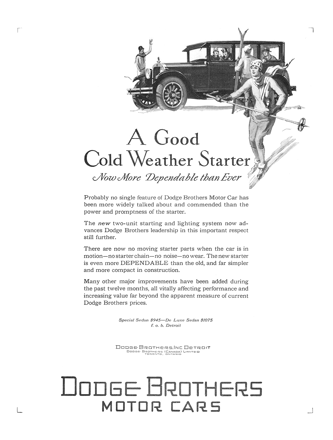 Dodge Brothers Special, De Luxe Sedan Ad (Febuary, 1927) – A Good Cold Weather Starter