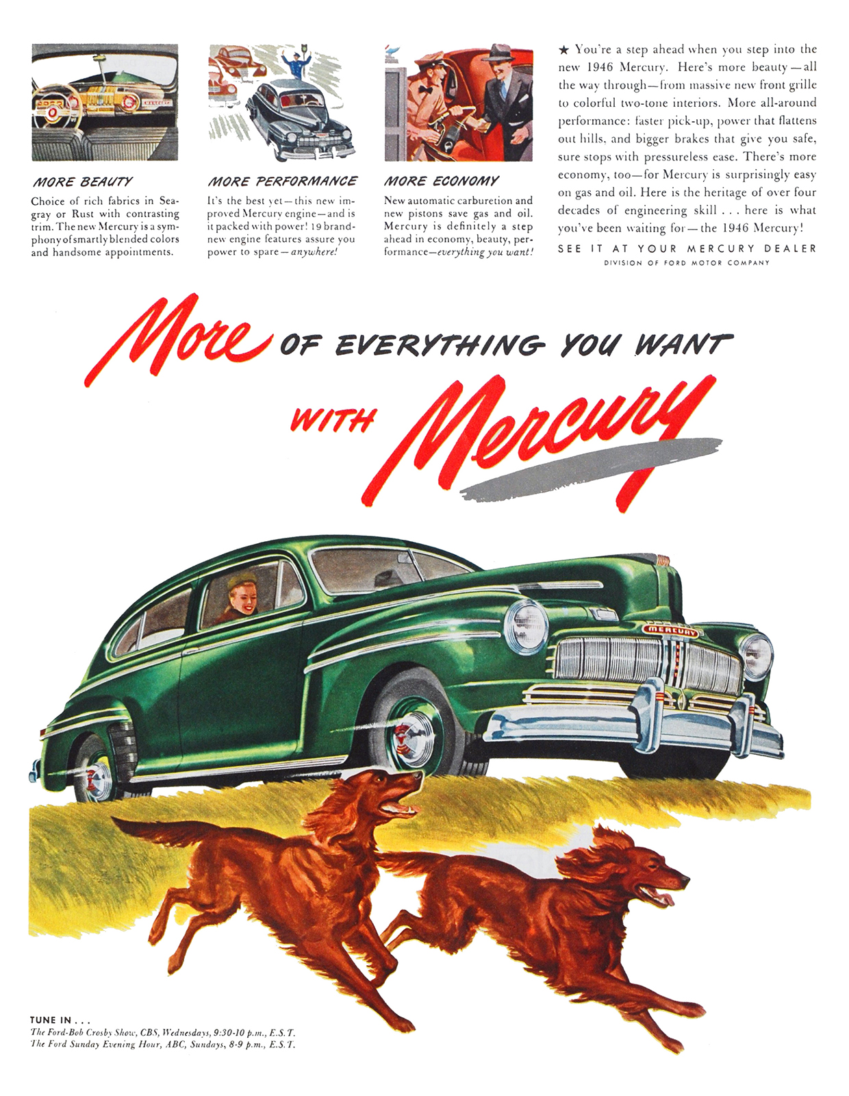 Mercury Two-Door Sedan Ad (March–April, 1946) – More Of Everything You Want With Mercury