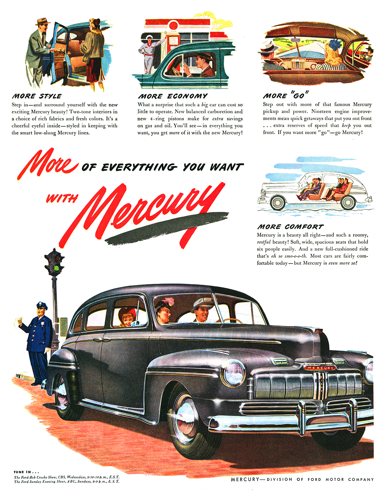 Mercury Town Sedan Ad (April–May, 1946) – More Of Everything You Want With Mercury