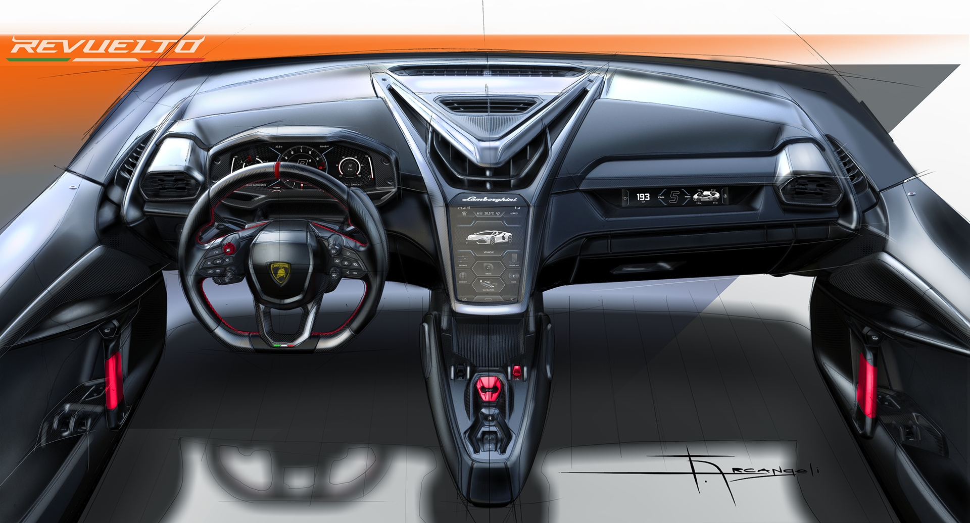 Lamborghini LB744 Revuelto (2023) – Design Sketch – Interior