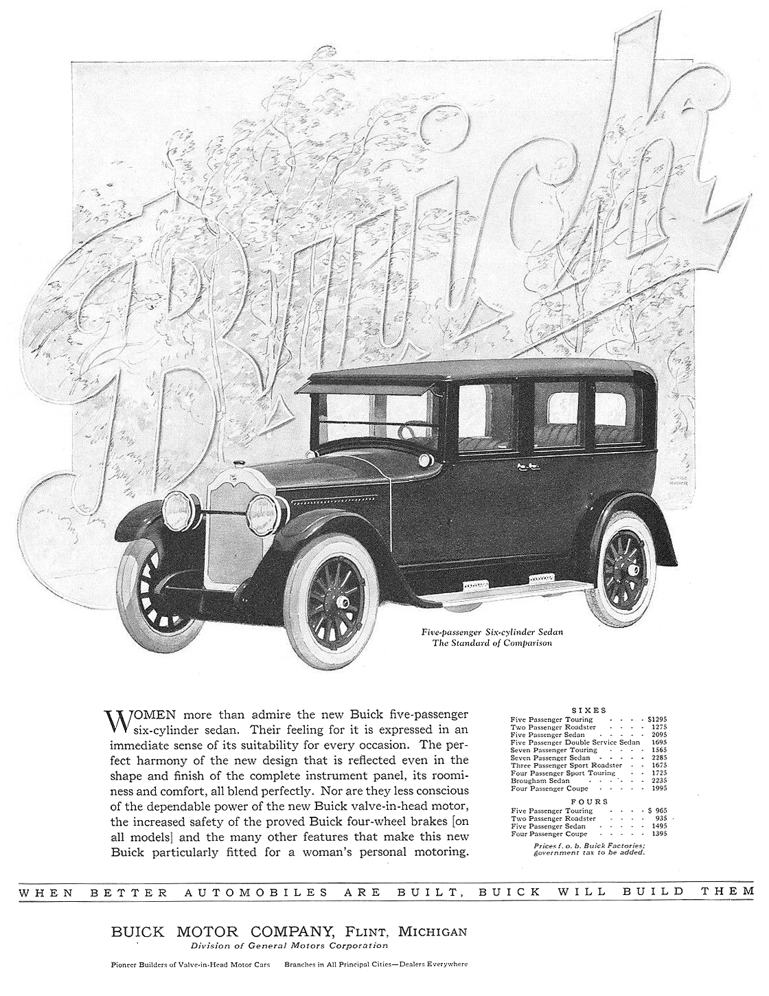 Buick Five-Passenger Six-Cylinder Sedan Ad (November, 1923) – Illustrated by George Harper