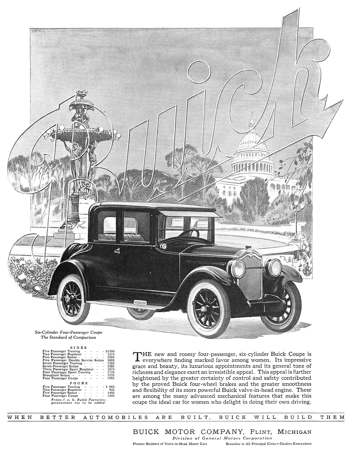 Buick Six-Cylinder Four-Passenger Coupe Ad (December, 1923)