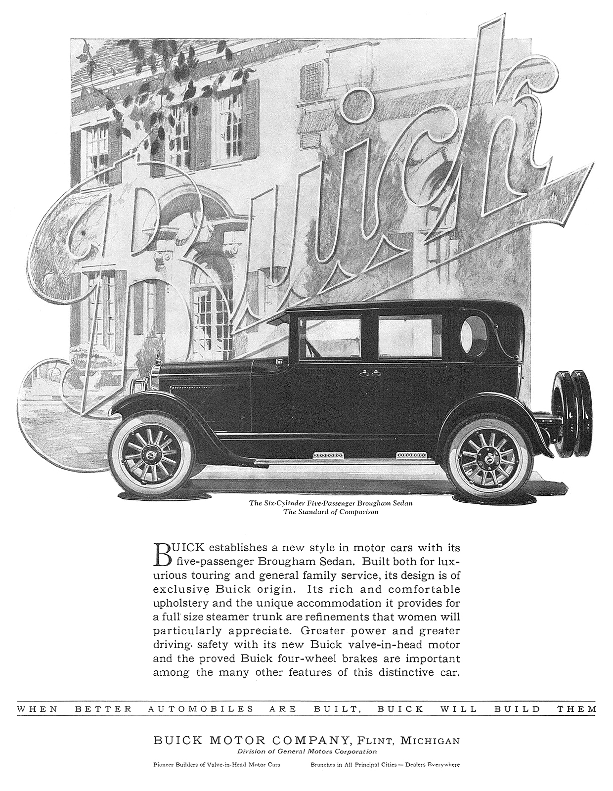 Buick Six-Cylinder Five-Passenger Brougham Sedan Ad (February, 1924)