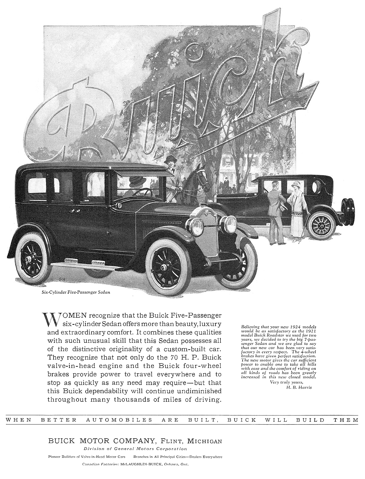 Buick Six-Cylinder Five-Passenger Sedan Ad (June, 1924) – Illustrated by George Harper
