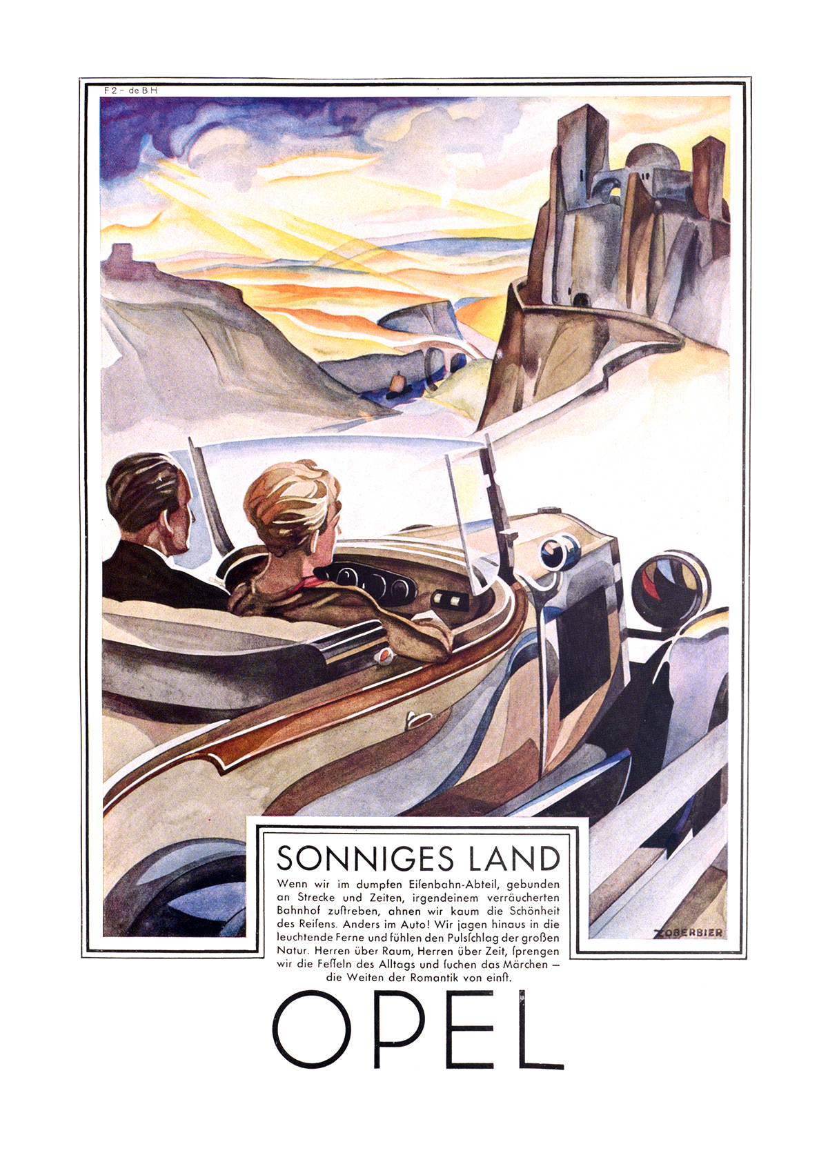 Opel Advertising Art by Ernst Zoberbier (1929): Sonniges Land / Sunny Country