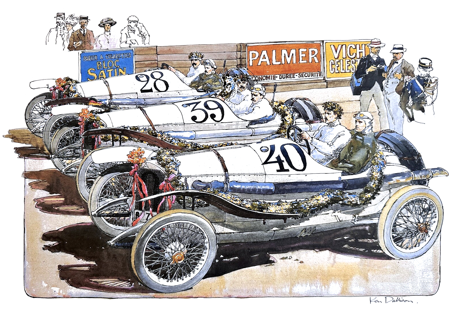 Mercedes French Grand Prix 1-2-3 Sweep (1914): Illustrated by Ken Dallison