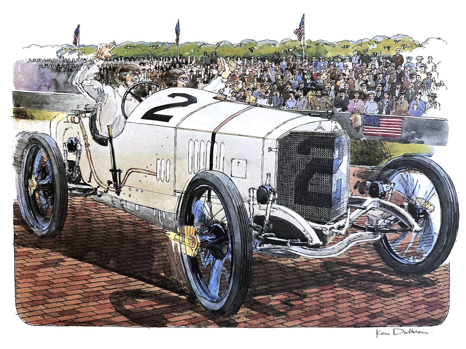 Mercedes Indianapolis 500 Winner – Ralph DePalma (1915): Illustrated by Ken Dallison