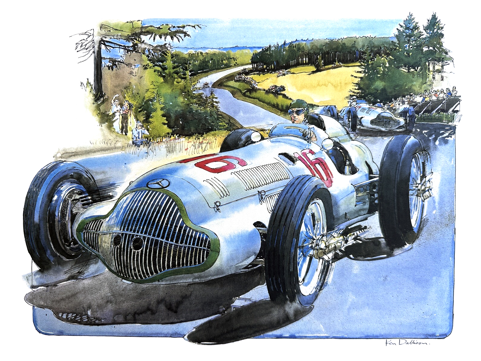 Mercedes-Benz W154 – Richard Seaman Wins German Grand Prix (1938): Illustrated by Ken Dallison