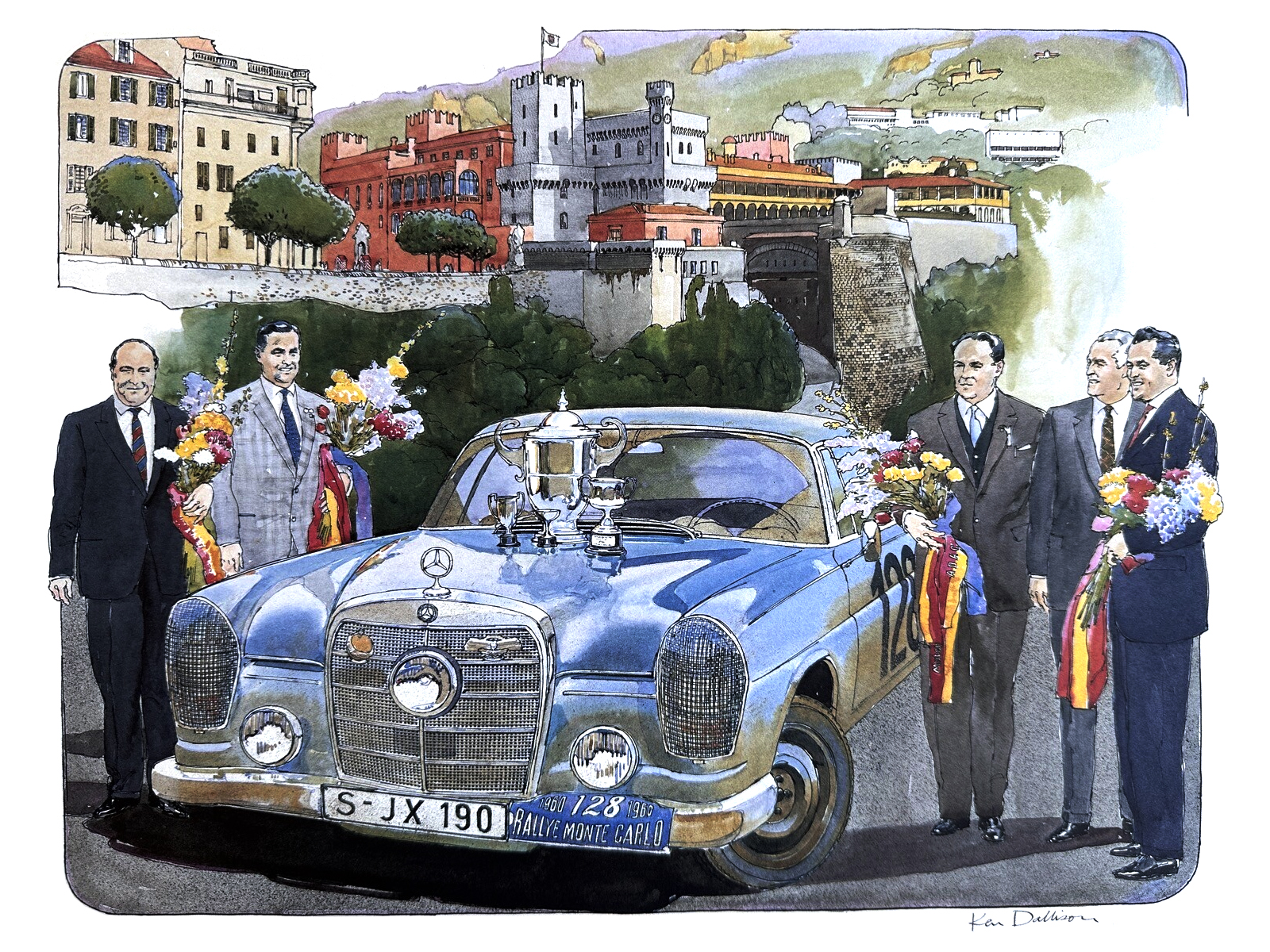 Mercedes-Benz 220SE – Schok/Moll Win Monte Carlo Rally (1960): Illustrated by Ken Dallison