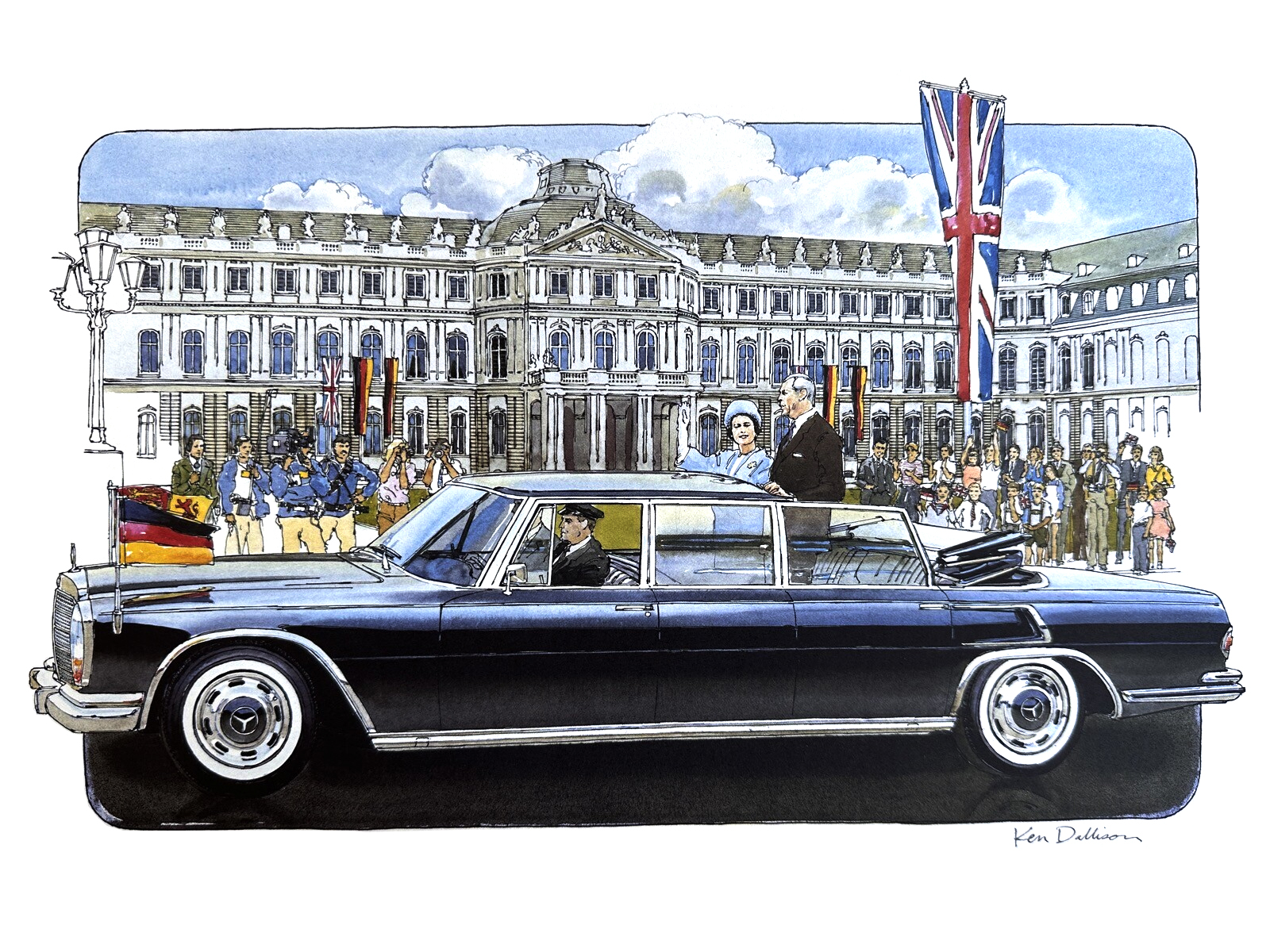 Mercedes-Benz 600 Pullman Limousine – Queen Elizabeth Visits Germany (1965): Illustrated by Ken Dallison