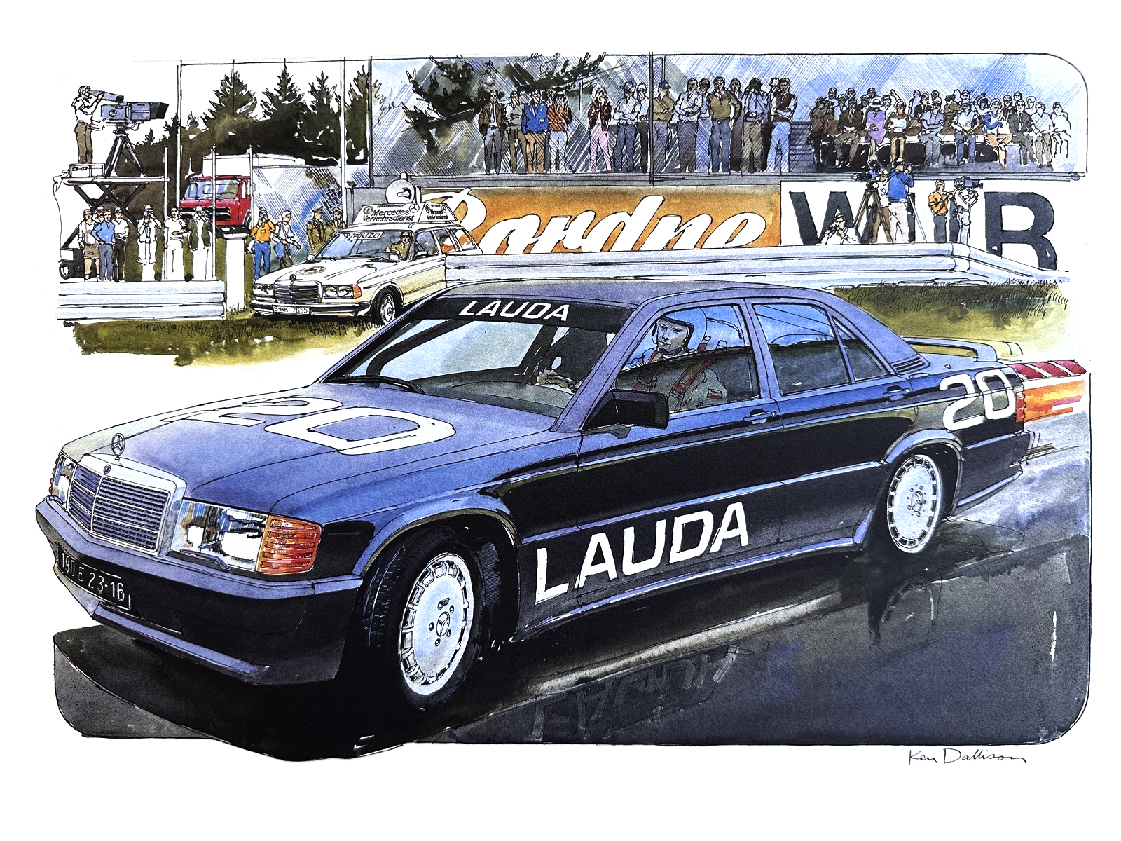 Mercedes-Benz 190E 2.3-16 Sedan – Niki Lauda (1984): Illustrated by Ken Dallison