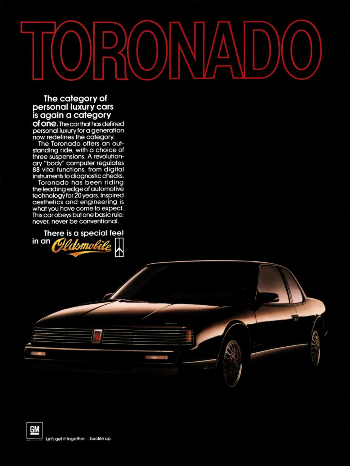 Oldsmobile Toronado Ad (1986) – The category of personal luxury cars is again a category of one.