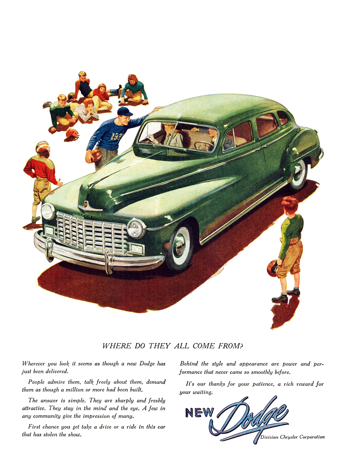 Dodge Four-Door Custom Sedan Ad (November, 1946) – Where do they all come from?