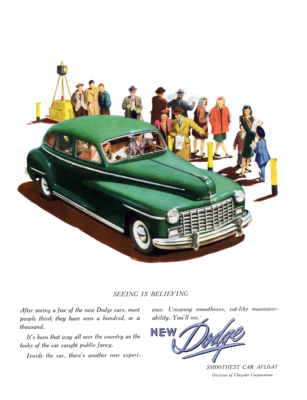 Dodge Four-Door Custom Sedan Ad (February, 1947) – Seeing is Believing