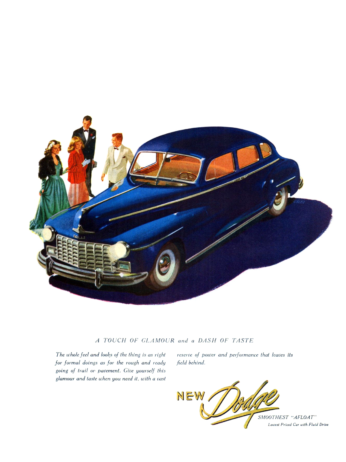Dodge Four-Door Custom Sedan Ad (May, 1947) – A Touch of Glamour and a Dash of Taste